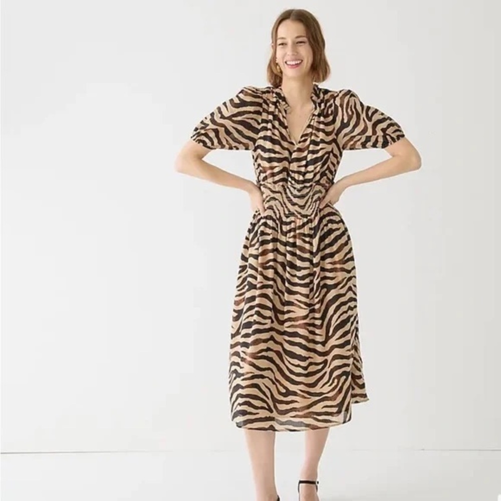 J. Crew Smocked Waist Zebra Print Dress